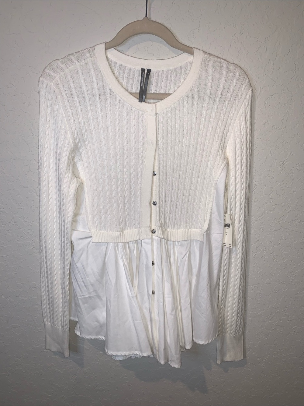 Anthropologie White Layered Button-Front Knit Blouse